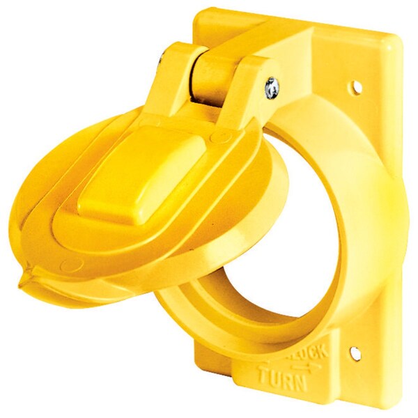 Weatherproof Cover, 1- Gang, 1) 50A Locking Opening, Standard Size, Yellow Polycarbonate